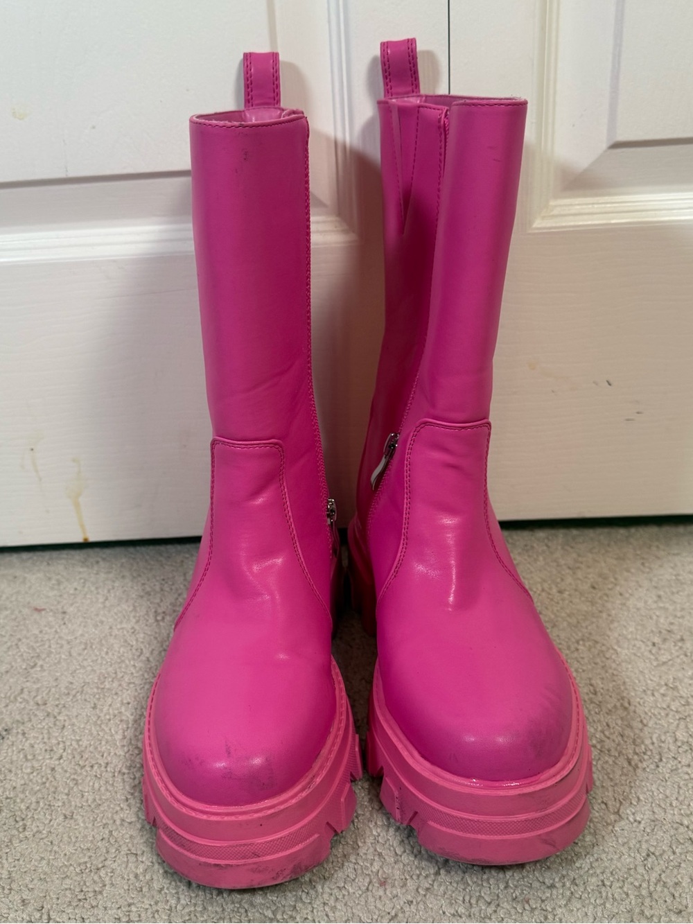 Azalea Wang Klochava Hot Pink Platform Mid Calf Boots Womens Size 6 Barbiecore
